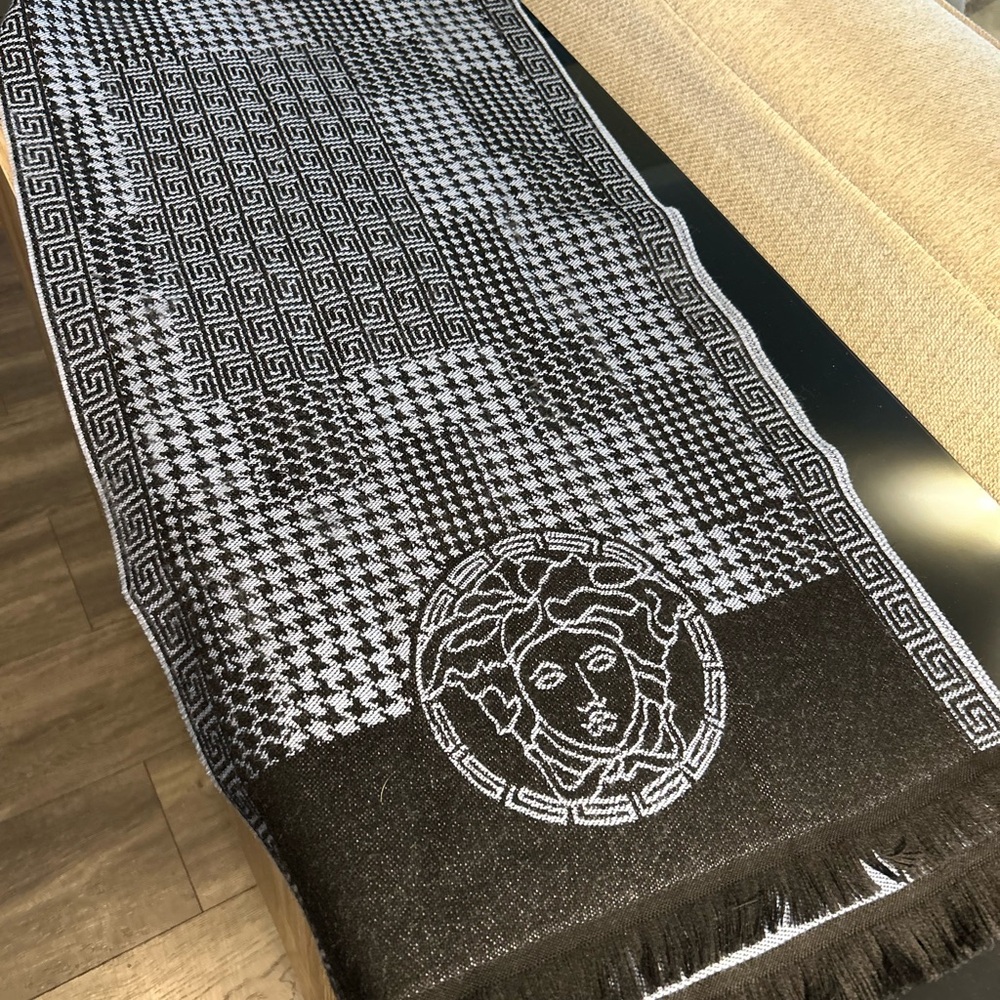 Versace Black and White Wool Scarf